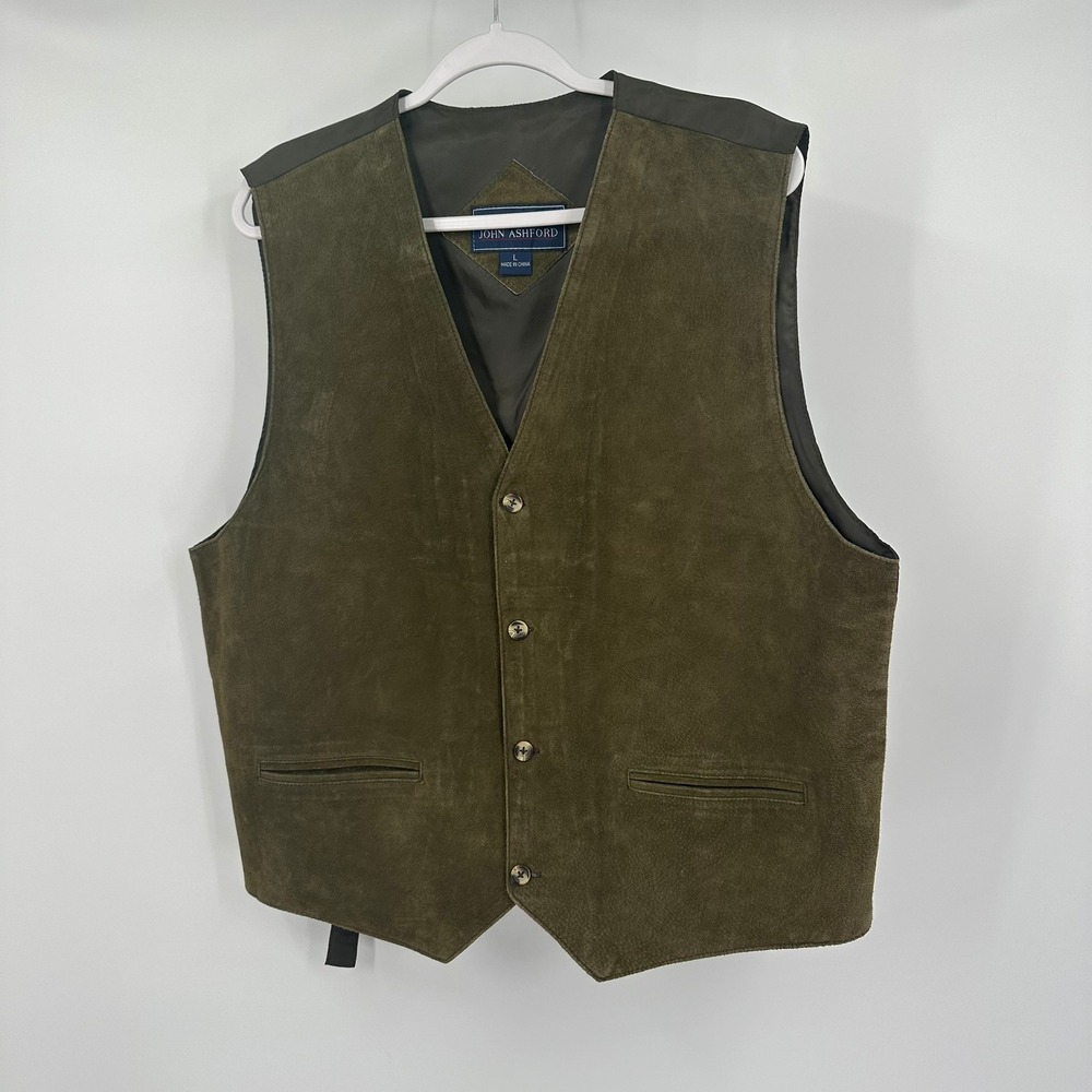 John Ashford Mens Suede Vest Size L Western Rustic Cowboy Ranchwear Button Front